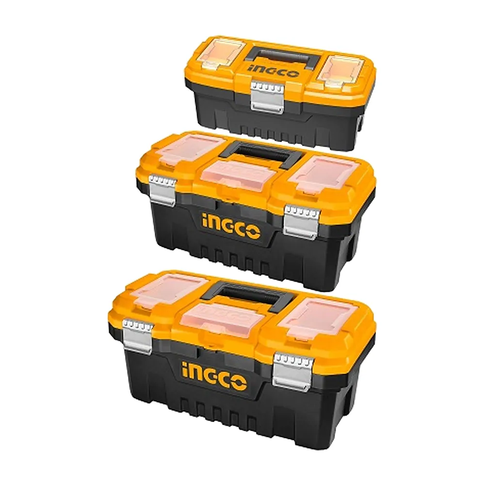 Set 3 Cajas de Herramientas Plásticas 14" 17" 20" Broche Metálico INGCO PBXK0302